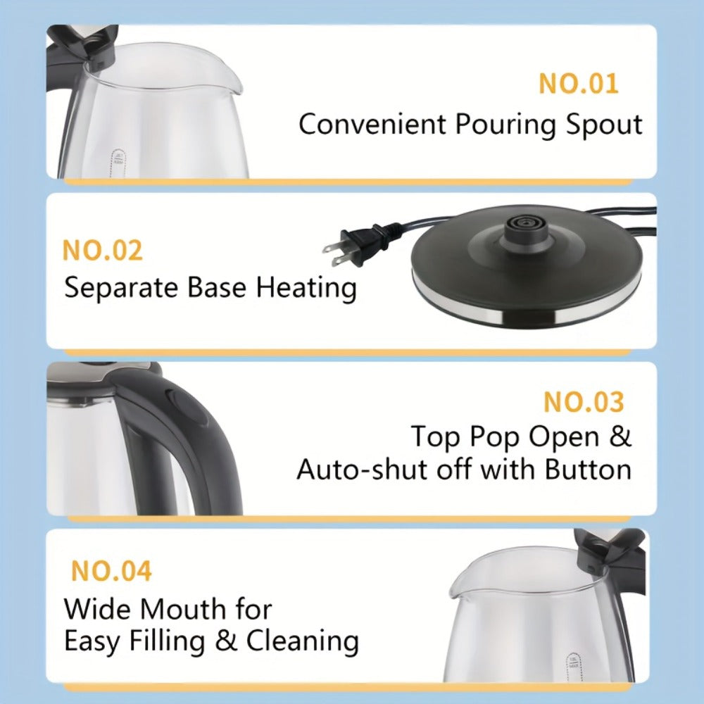 Glass Electric Kettle 2L Large Capacity ¨C 1000W Fast Boil, Anti-Dry Burn Protection, See-Through Design for Coffee Milk Tea, Kitchen Dining Room Living Room Use, 67.63oz