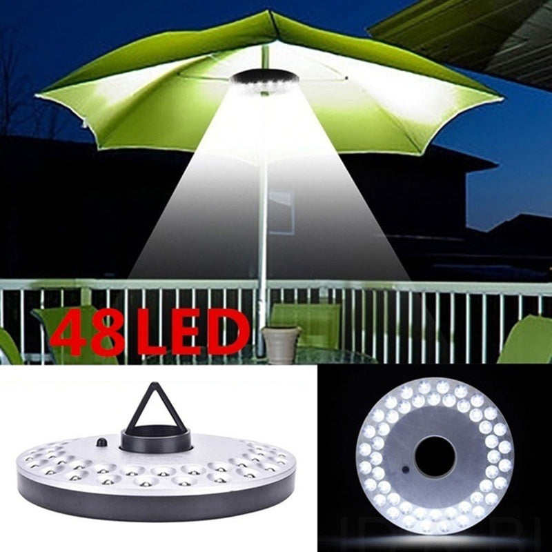 Patio Umbrella Light Battery Powered 48 LED ¨C 3 Brightness Modes Portable Outdoor Camping Light with Hook | 30-Hour Runtime for Patio, Garden, Beach, Tent & BBQ | Emergency Lantern Pole Light Gray