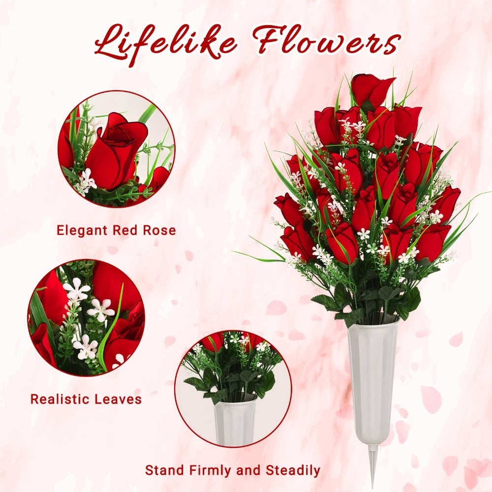 Artificial Cemetery Grave Flowers Silky Rose Bouquet Memorial Decoration