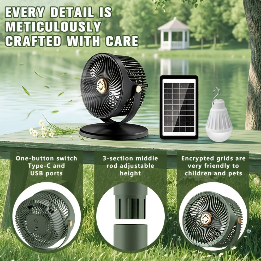 Solar Floor Fan 33-Inch Rechargeable 4000mAh USB Standing Fan Power Bank 2-in-1 360¡ã Tilt 5-Speed 4-Height Adjustable for Indoor Outdoor Courtyard RV Camping