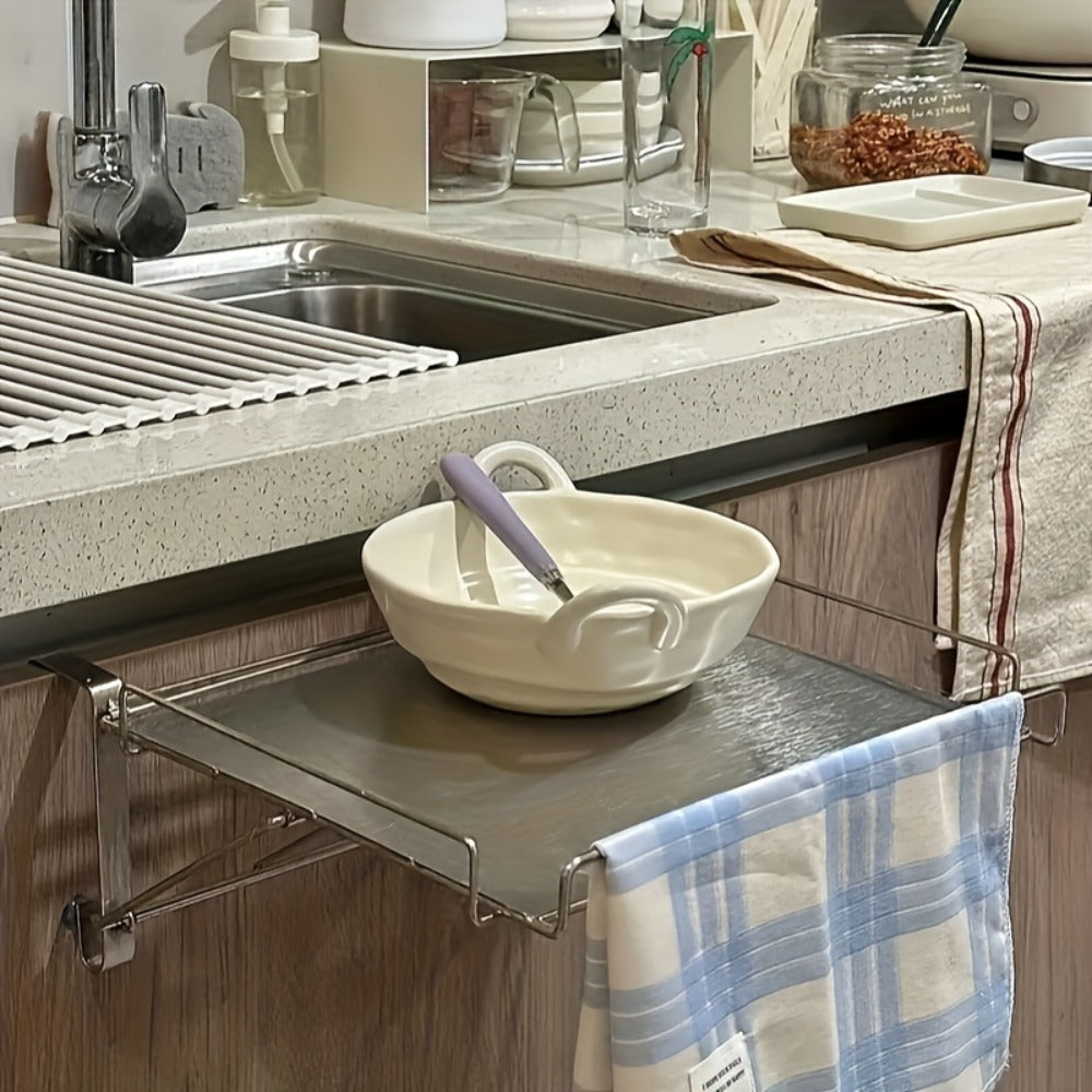 Foldable Stainless Steel Kitchen Storage Rack ¨C Cabinet Door Organizer & Countertop Shelf for Kitchen, Bathroom & Pantry | Space-Saving Multi-Use Hanging Rack
