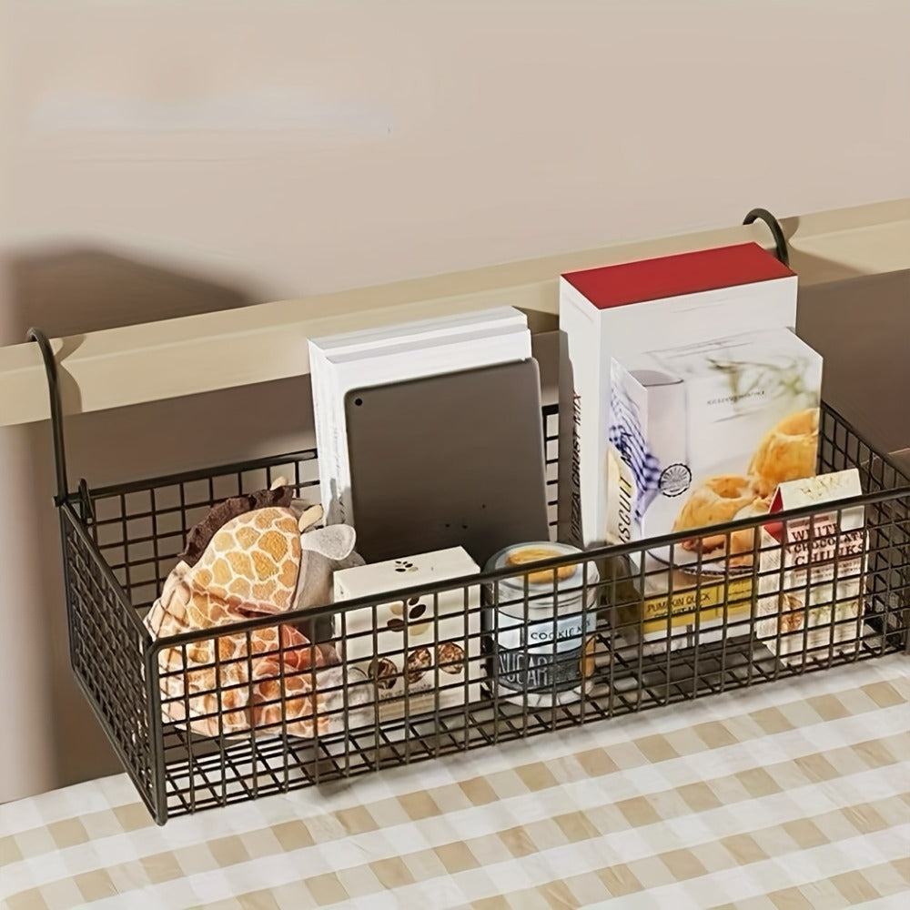 Over Door Hanging Basket Storage Rack - Woven Mesh Metal Organizer Shelf for Bedroom Dorm Wardrobe Closet, Space-Saving Wall Mounted Hanging Storage Basket