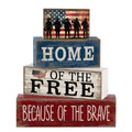 4th of July Tiered Tray Decor ¨C Patriotic Wooden Table Centerpiece with American Flag Signs for Independence Day, Memorial Day & Rustic Farmhouse Home Decor