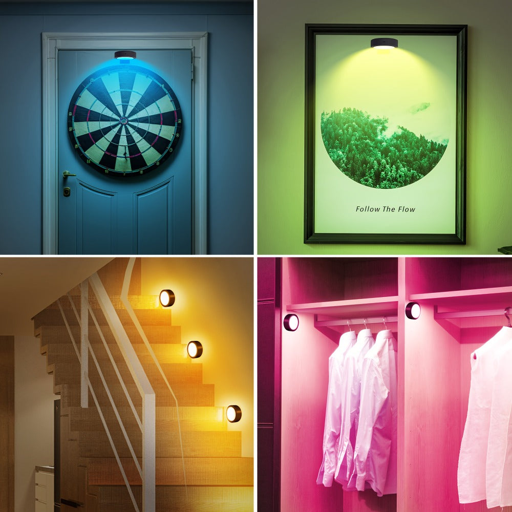 Picture Lights for Wall 13 RGB Color LED Art Light, Wireless Battery Operated Magnetic Painting Light with Remote, 3/6/12Pcs Puck Lights for Picture Frame Home Wall Decor