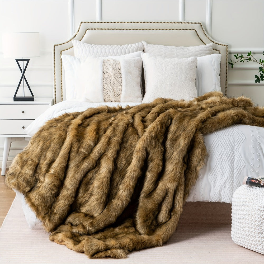 Long Hair Fluffy Reversible Plush Velvet Throw Blanket ¨C 300-350gsm Soft Elegant Throw for Couch & Bed, 6 Colors, 2 Sizes