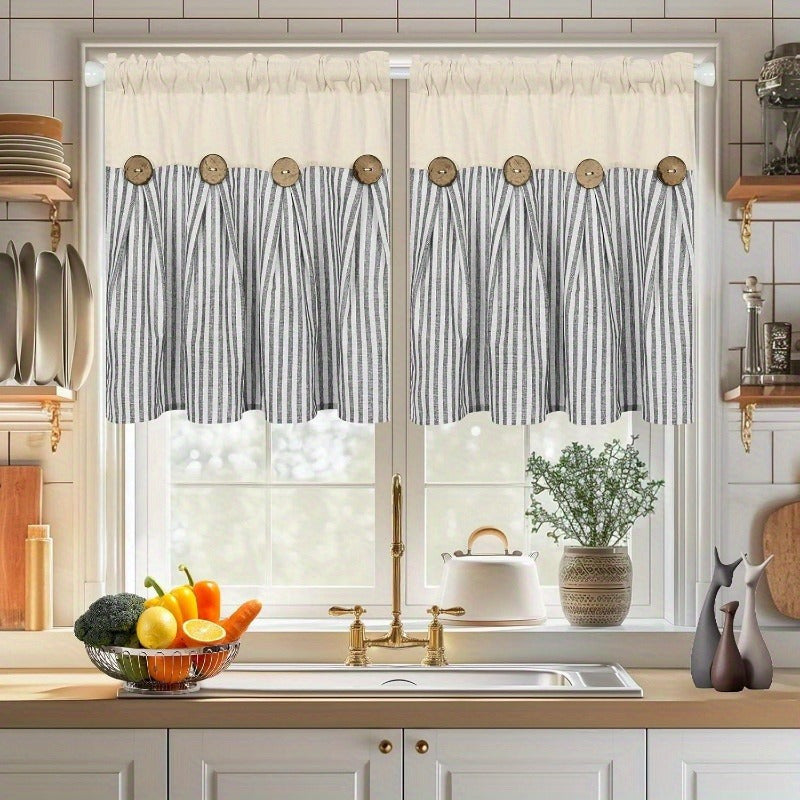 Bohemian Striped Patchwork Curtains, Semi-Sheer Rod Pocket Window Curtains for Bedroom Living Room Kitchen Cafe, Country Cottage Style, 1 or 2 Panels, Multiple Colors & Sizes