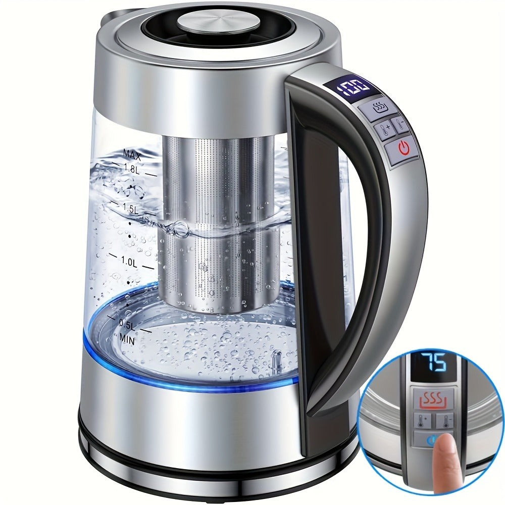 Electric Glass Kettle 1.8L 12 Temperature Controls 24-Hour Keep Warm BPA-Free Borosilicate Glass Stainless Steel Tea Infuser Filter for Coffee Tea Powdered Milk
