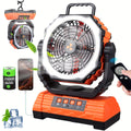 Camping Fan 20000mAh Battery Powered with 4 LED Lantern - Dual Motor 4-Speed Portable Outdoor Fan with Hook & Remote Control | Desktop Fan for Tent, Power Outage & Construction Site