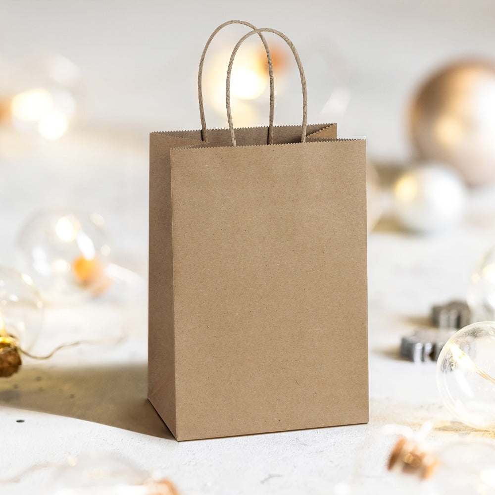 Kraft Paper Gift Bags Bulk 149 Pcs - Small Shopping Bags with Handles 5.25x3x8 Inch, Black Brown White Party Favor Bags for Retail, Birthday, Wedding, Valentine's Day, Snack & Small Business