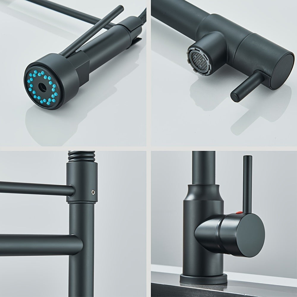 Kitchen Faucet with Pull Down Sprayer Single Handle Single Hole High Arc Spring Commercial Sink Faucet ¨C 360¡ã Swivel Splash-Proof Nozzle, Matte Black Chrome Brushed Nickel, Modern Monobloc Mixer Tap