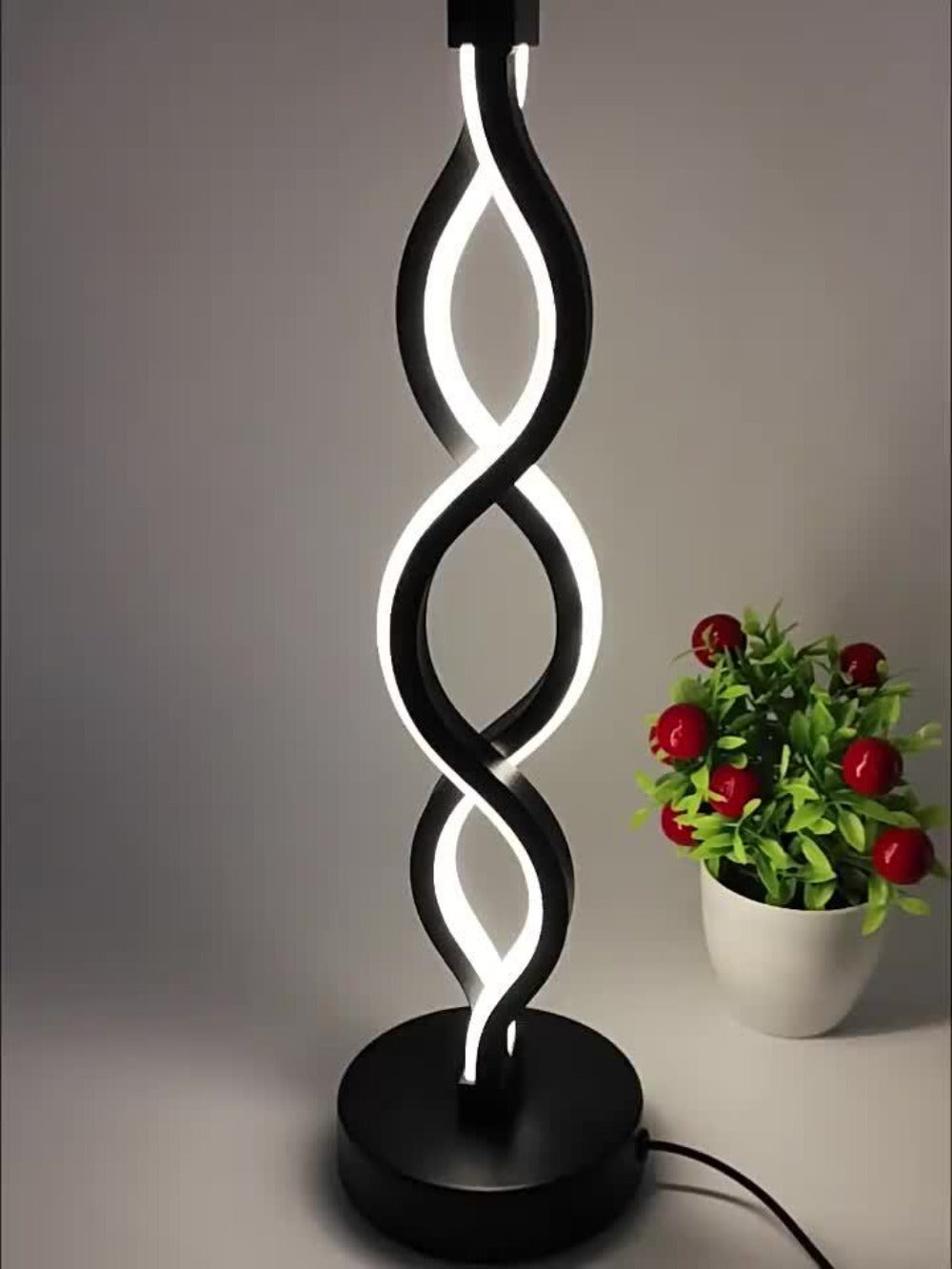 Spiral LED Table Lamp ¨C Modern Minimalist Wave Dimmable Desk Lamp, 3 Color Temperatures, USB Charging, Metallic Base, Creative Curved Night Light for Bedroom Living Room Office Study (1pc / 2pc / Wooden)