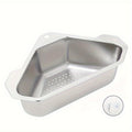 Kitchen Drain Strainer Basket 304 Stainless Steel Triangular Corner Sink Filter ¨C Food Scrap & Leftover Catcher for Kitchen Sink & Wash Basin, Rust-Proof Easy Clean Drain Basket Silver