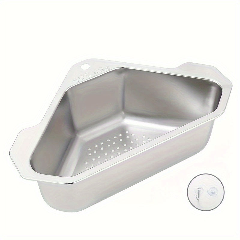 Kitchen Drain Strainer Basket 304 Stainless Steel Triangular Corner Sink Filter ¨C Food Scrap & Leftover Catcher for Kitchen Sink & Wash Basin, Rust-Proof Easy Clean Drain Basket Silver