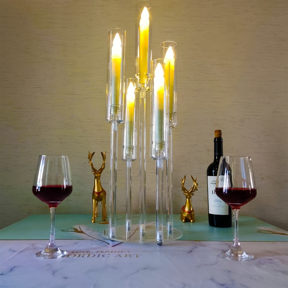 Acrylic Candelabra Centerpiece 5-Arm Clear Candle Holder Set for Wedding Table Decor Birthday Party Christmas Thanksgiving Candlelight Dinner