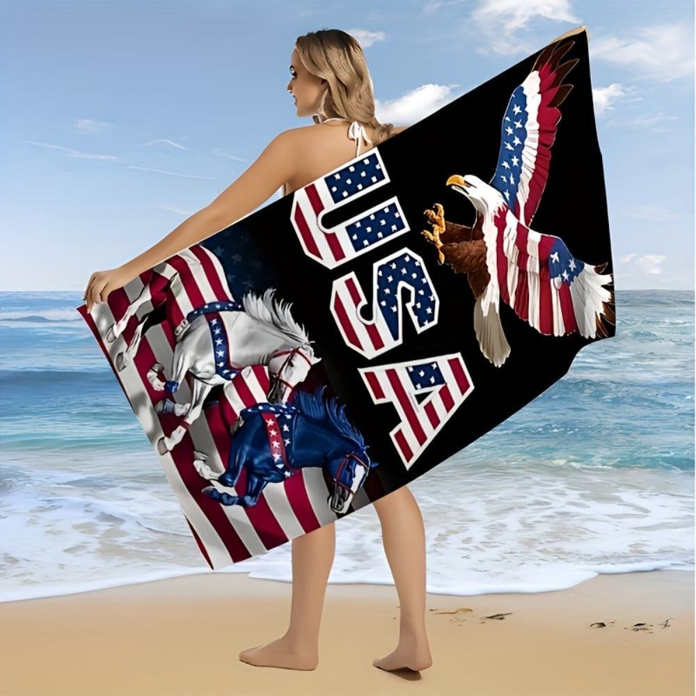 Patriotic Beach Towel American Flag Eagle Design Quick Dry Lightweight Soft Absorbent Polyester Pool Swim Towel USA 4th of July Gift