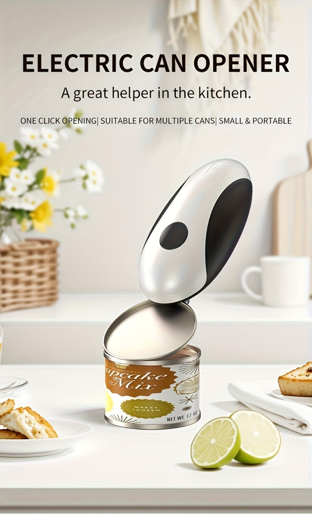 Electric Can Opener One-Touch Automatic ¨C USB Rechargeable, Smooth Edge Safety, Auto Power-Off, Cordless for Kitchen, Camping & Seniors