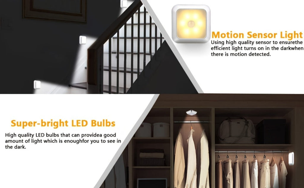 LED Night Light Motion Sensor Battery Powered Dusk to Dawn Smart Sensor Compact Nightlight for Bedroom Toilet Stairs Hallway Closet Warm White Cool White 2 Pack