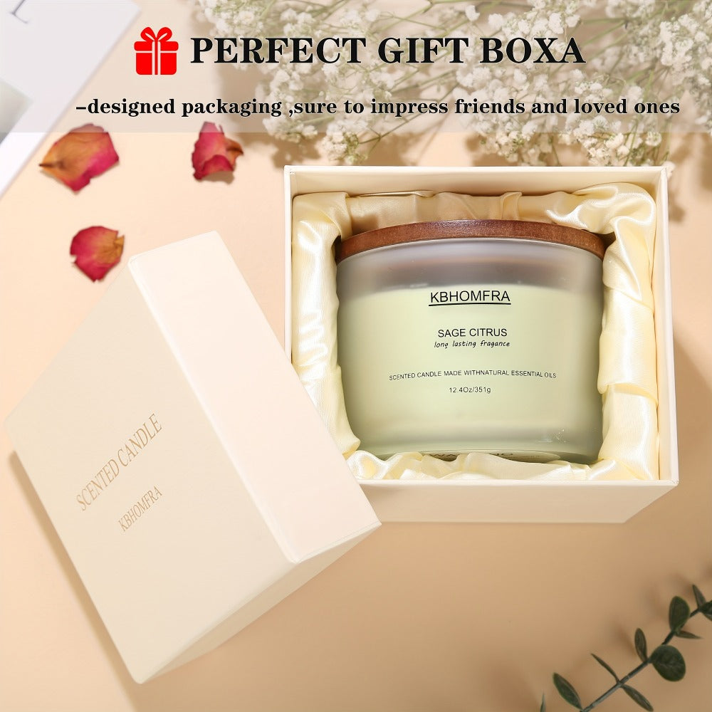 Scented Candles 3-Wick Large Soy Wax Candle 12.4oz - 70 Hour Burn Time, Natural Soy Blend & Beeswax, Luxury Gift Box, 6 Scents: Vanilla Coconut, Lemon Lavender, Jasmine, Citrus Sage, Pink Sands, Gardenia