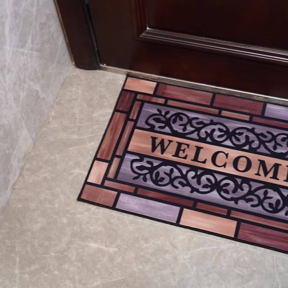 Welcome Doormat Wood Pattern - Non-Slip Entrance Mat with Polypropylene Backing | Indoor Outdoor Floor Mat for Front Door, Entryway & Home Decor | Durable Anti-Slip Door Rug in 2 Sizes