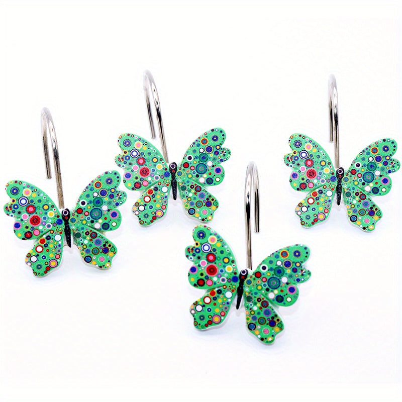 Butterfly Shower Curtain Hooks 12pcs Colorful Decorative Rustproof Metal Rings for Bathroom Wardrobe Curtain Rod