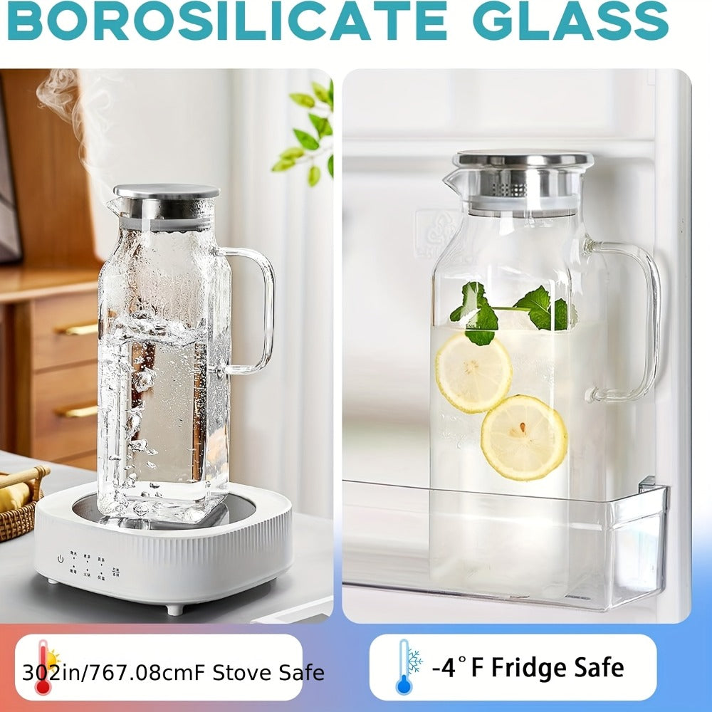 Glass Pitcher with Lid & Handle 2L 68oz ¨C Square Borosilicate Water Jug, Heat Resistant Carafe for Fridge, Iced Tea, Coffee & Cold Drinks ¨C 2 or 4 Pack with Optional 16oz Cups