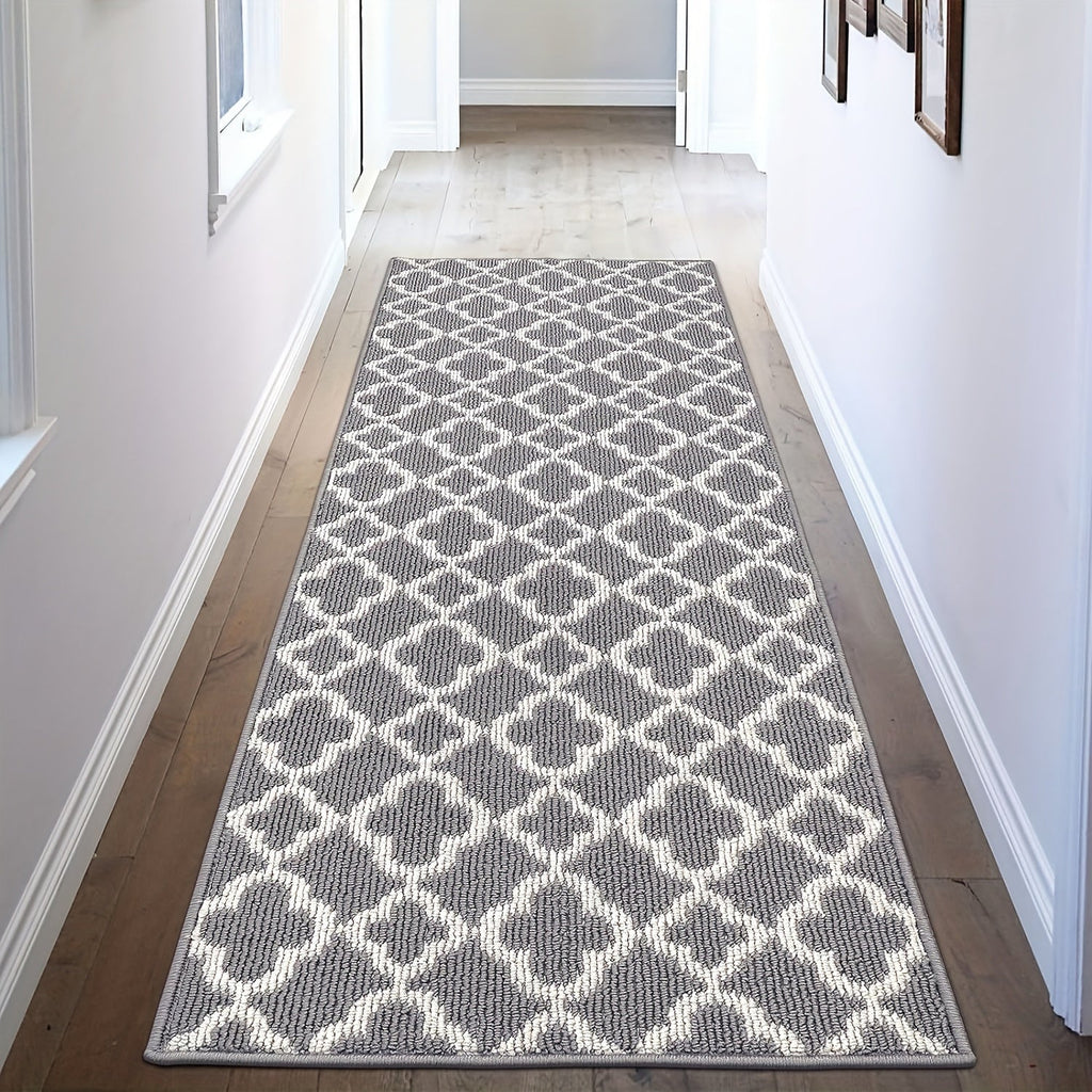 Runner Rug Moroccan Trellis Non-Slip ¨C Machine Washable Hallway Carpet for Entryway, Kitchen & Bathroom ¨C 100% Polypropylene Long Floor Rug, Black & Gray, 2x6, 2x8, 2x10 Ft