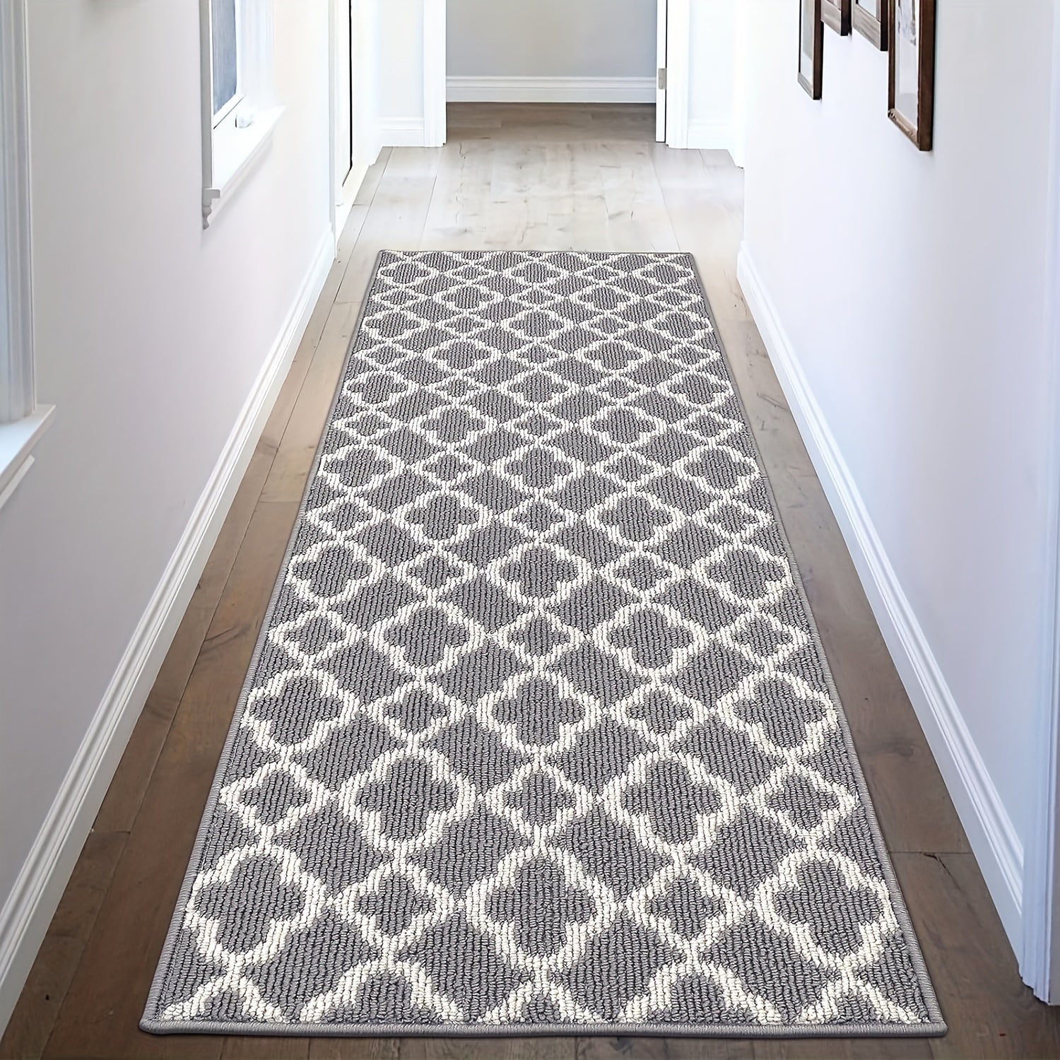 Runner Rug Moroccan Trellis Non-Slip ¨C Machine Washable Hallway Carpet for Entryway, Kitchen & Bathroom ¨C 100% Polypropylene Long Floor Rug, Black & Gray, 2x6, 2x8, 2x10 Ft