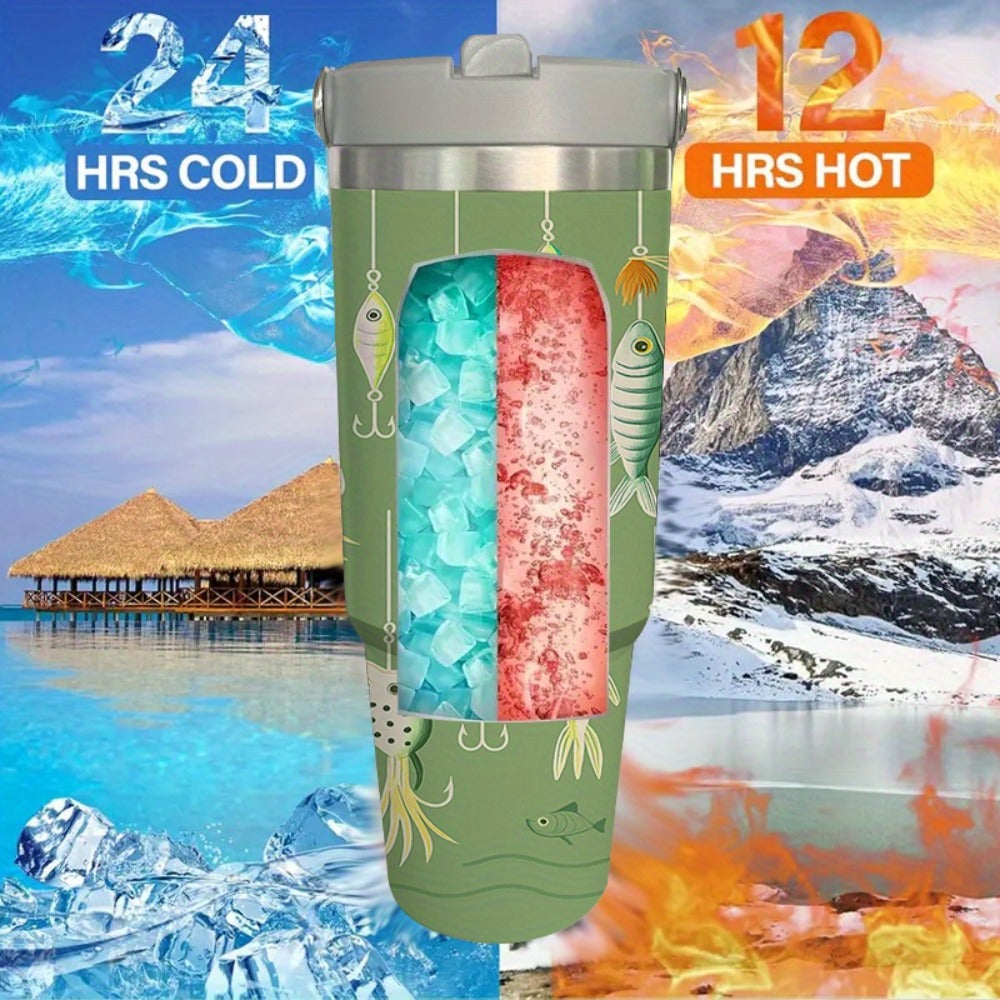 Insulated Travel Mug 30oz with Handle & Straw Stainless Steel Coffee Tote Tumbler Keeps Hot Cold Drinks Gift for Women Mom Wife Birthday Graduation Father's Day