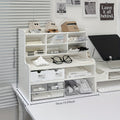 6-Layer Desktop Storage Rack Desk Organizer with File Holder Pen Holder Space-Saving Office Organizer Matte White PVC Stationery Cosmetics Dormitory Bookshelf Partition Box Multiple Sizes