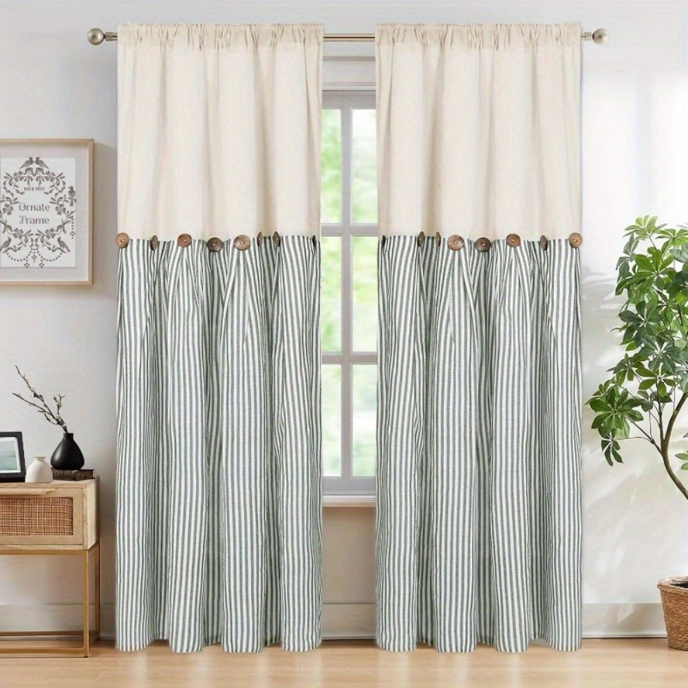 Bohemian Striped Patchwork Curtains, Semi-Sheer Rod Pocket Window Curtains for Bedroom Living Room Kitchen Cafe, Country Cottage Style, 1 or 2 Panels, Multiple Colors & Sizes