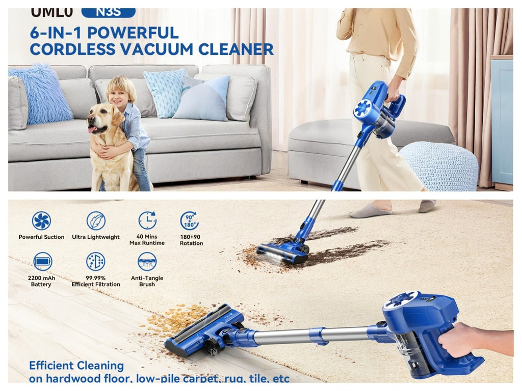 Cordless Vacuum Cleaner Stick Vacuum ¨C MAX 70Kpa Suction, 45-Min Runtime, Anti-Tangle, 50.72oz Dust Cup, Rechargeable Wireless Vacuum for Hardwood Floor, Carpet & Pet Hair