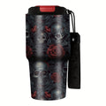 Insulated Tumbler 20oz Gothic Skull & Roses Stainless Steel Travel Mug with Carrying Strap, Coffee Cup Water Bottle for Camping Travel Halloween Gift