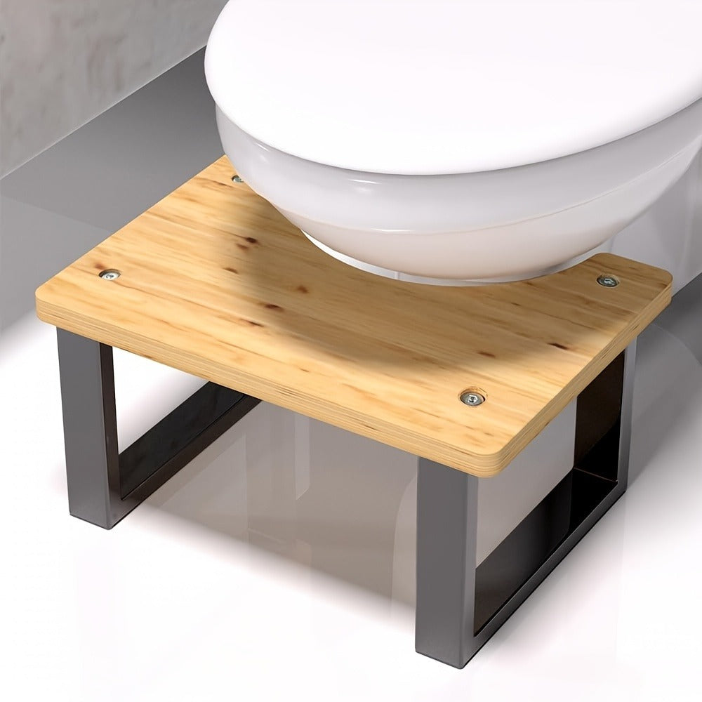 Squat Toilet Stool with Non-Slip Bamboo Surface - Ergonomic Bathroom Foot Rest for Adults, 400 LBS Capacity, Wide Stable Base, 7-Inch Height, Stain & Crack Resistant, Fits Most Toilets, White & Black