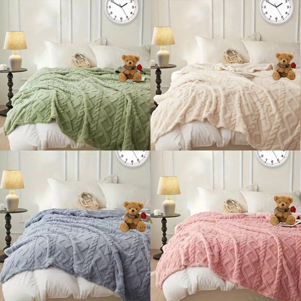 3D Plush Dense Weave Fleece Blanket ¨C Ultra-Soft Warm Throw for Bed, Couch, Travel & Outdoor, Air-Conditioning Friendly, 3 Colors, 2 Sizes