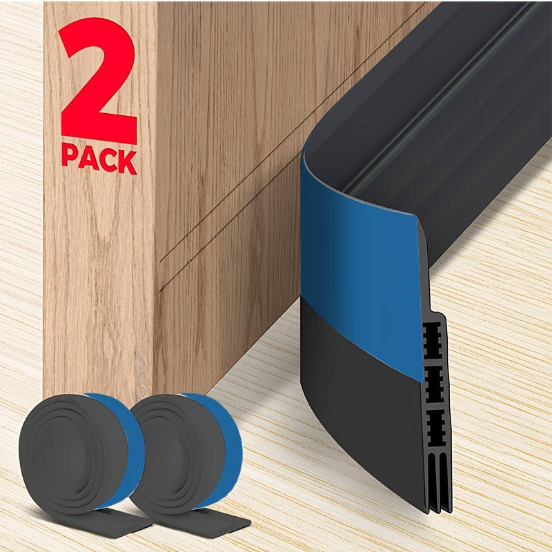 Door Draft Stopper 2pcs Silicone Weather Stripping 37¡± Under Door Seal Strip with Strong Adhesive ¨C Noise Reduction, Energy Saving, Easy Install for Interior & Exterior Doors, Brown & Black