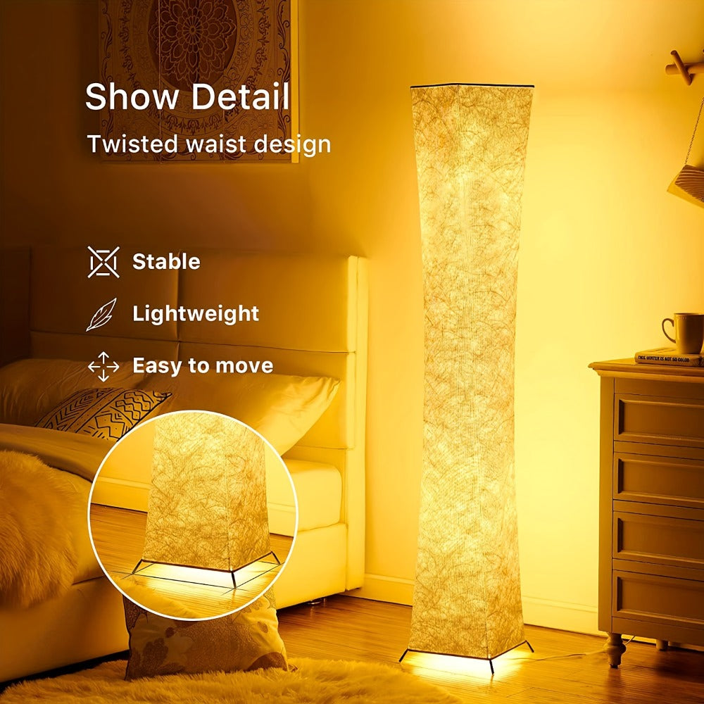 LED Floor Lamp 52 Inch Modern ¨C Adjustable 3000K Warm Light with Remote Control, USB Port, Matte Metal Finish & Tyvek Shade for Bedroom, Living Room & Game Room Space Decor