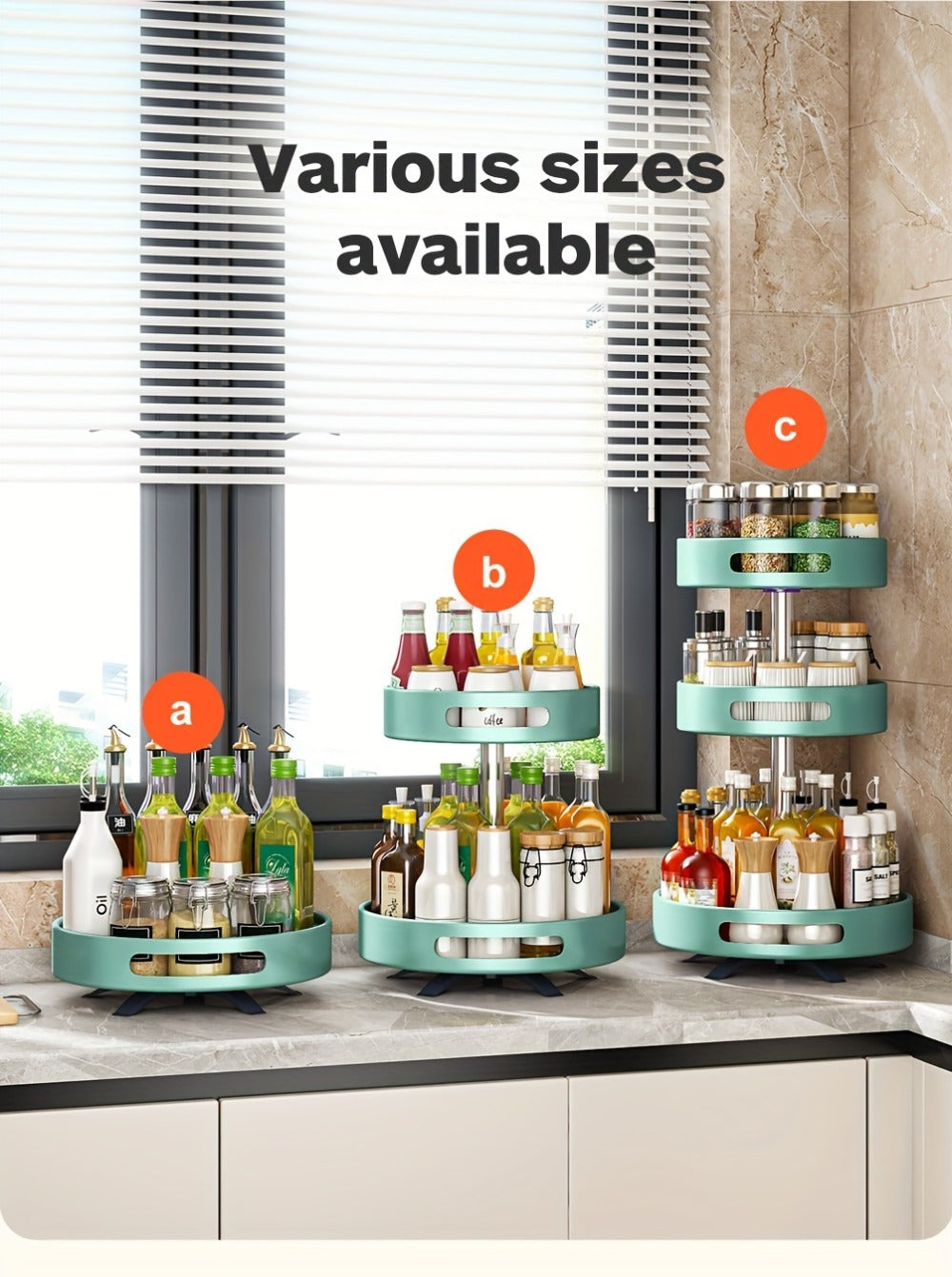 Rotating Spice Rack Double Layer Stainless Steel Countertop Corner Seasoning Storage Organizer for Kitchen Pantry Cabinet Green Silver White Black