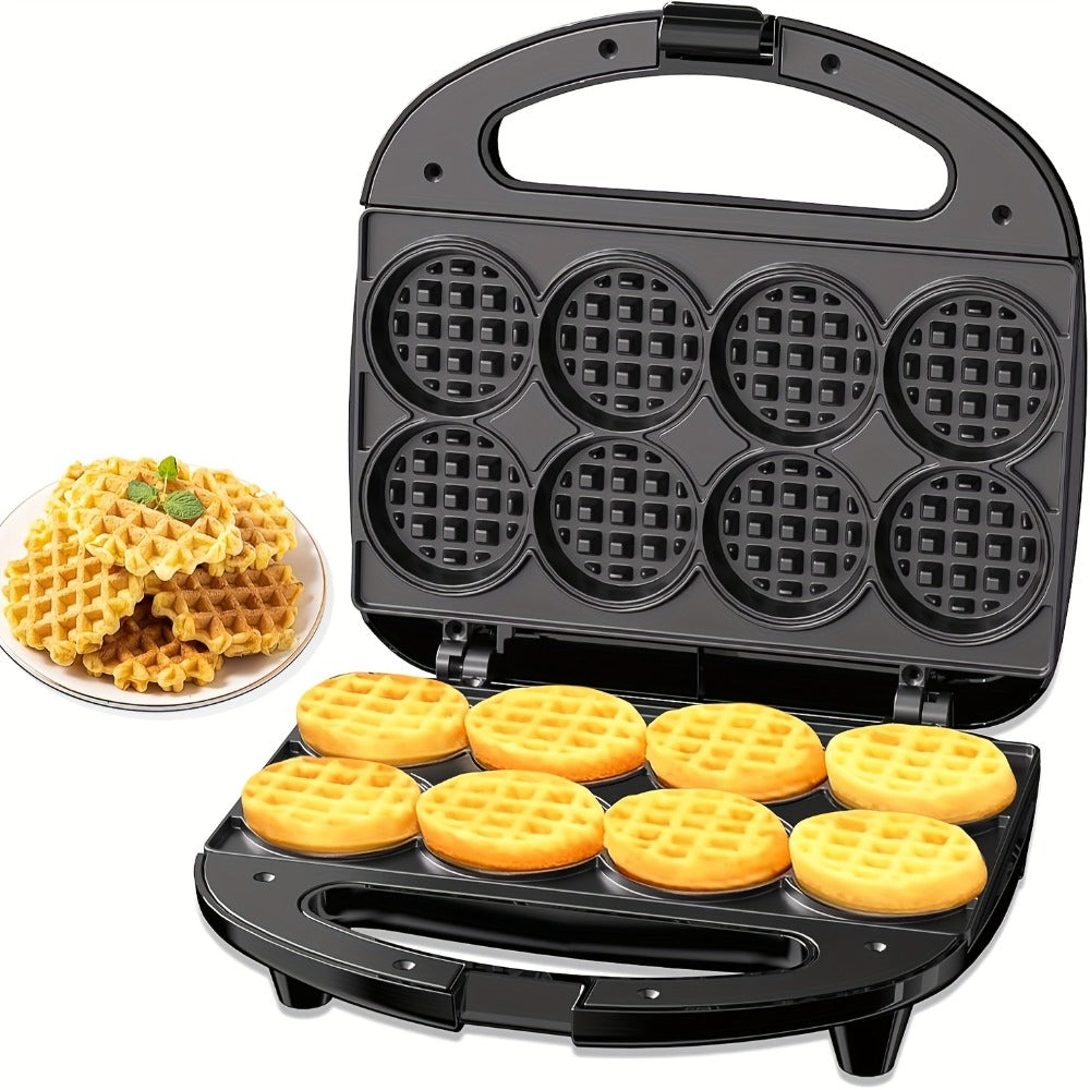 Mini Waffle Maker Machine Makes 8 Bite-Sized 2-Inch Waffles, Dual Non-Stick Aluminum Plates, Cool-Touch Handle, Compact Space-Saving Design for Family Breakfast, Snacks & Desserts