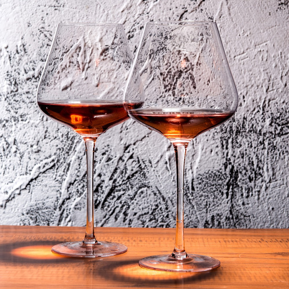 Hand Blown Red Wine Glasses Set of 4 ¨C 23 Oz Crystal Burgundy Wine Glass with Long Stem ¨C Unique Handcrafted Glassware Gift for Wedding, Anniversary, Christmas, Housewarming ¨C Clear Stemmed Glass