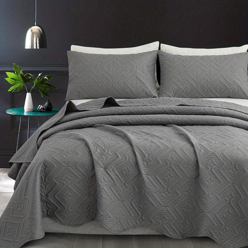 Bedspread Set 3 Piece Striped Rhombus Pattern Soft Breathable Bed Cover with 2 Pillowcases Lightweight Comforter Alternative Bedding Set for Bedroom Dorm Room