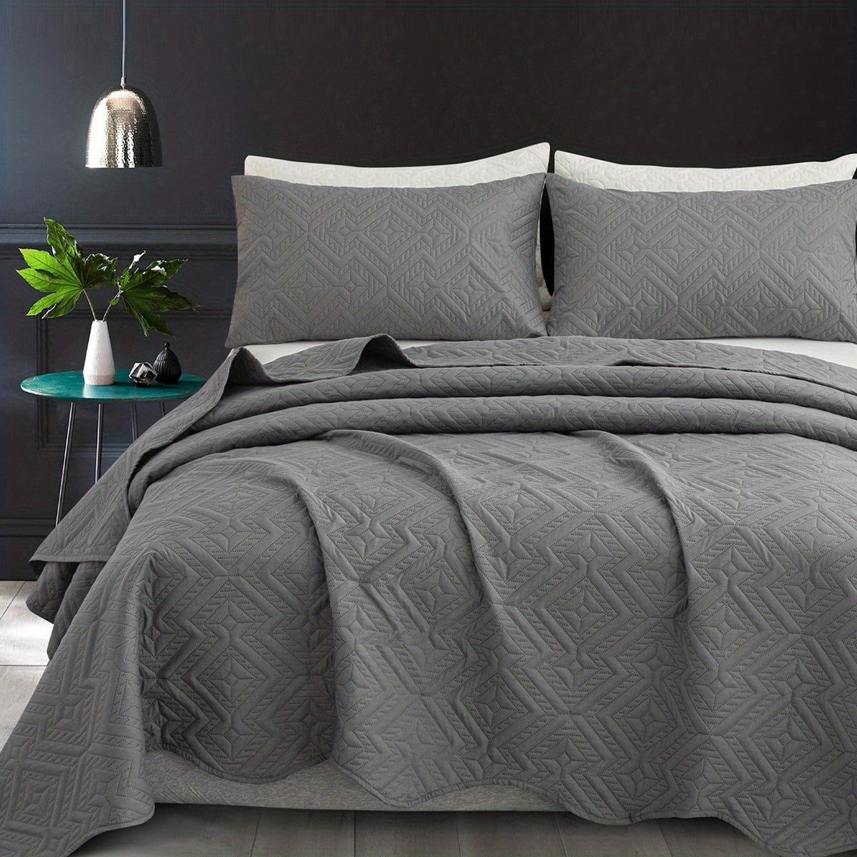Bedspread Set 3 Piece Striped Rhombus Pattern Soft Breathable Bed Cover with 2 Pillowcases Lightweight Comforter Alternative Bedding Set for Bedroom Dorm Room