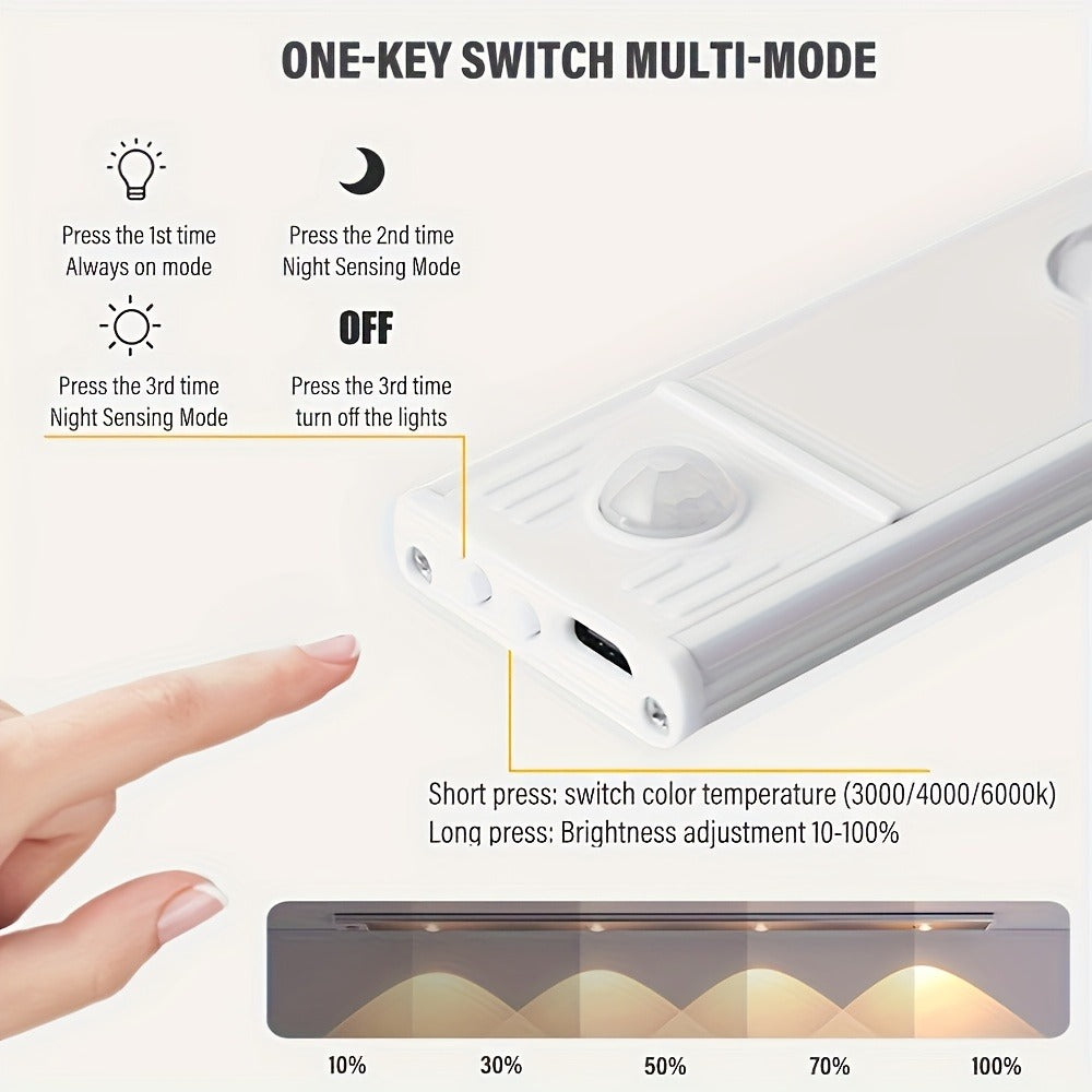 LED Sensor Strip Light USB Rechargeable ¨C 3-Color Dimmable Motion Sensing Wireless Night Light for Kitchen, Wardrobe, Cabinet, Shoe Cabinet & Bedroom (20cm / 30cm / 40cm / 50cm)