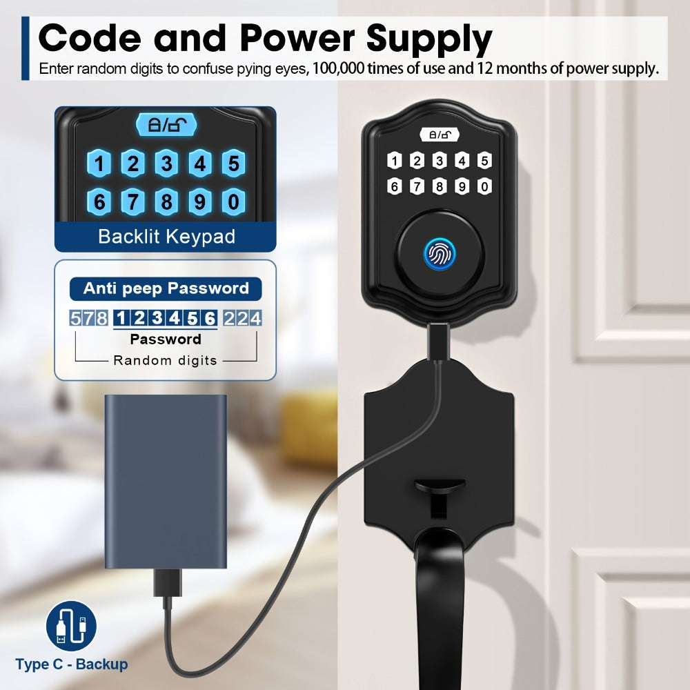 Keypad Deadbolt Lock Fingerprint Keyless Entry ¨C Electronic Door Lock with Code Fingerprint & Key, 300 Users Temporary Code for Front Door Home Office