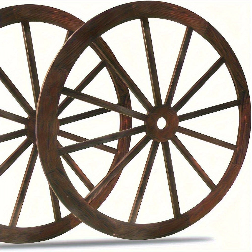 Wooden Carriage Wheel Wall Decor 2pcs - Rustic Western Farmhouse Wood Wagon Wheel Hanging Plaque for Home, Office, Garage, Bar & Country Party, Natural Grain Texture, Indoor Wall Art