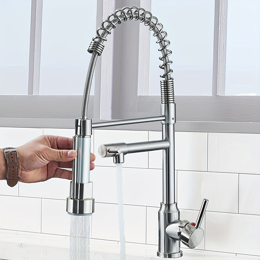 Kitchen Faucet with Pull Down Sprayer Single Handle Single Hole High Arc Spring Commercial Sink Faucet ¨C 360¡ã Swivel Splash-Proof Nozzle, Matte Black Chrome Brushed Nickel, Modern Monobloc Mixer Tap