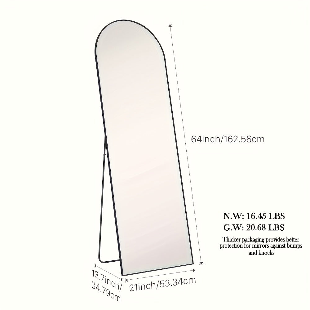 Full Length Floor Mirror with Stand ¨C Arched & Rectangular Full Body Mirror, Aluminum Alloy Frame, Shatter-Proof Nano Glass, Bedroom Living Room Cloakroom Wall Leaning Mirror