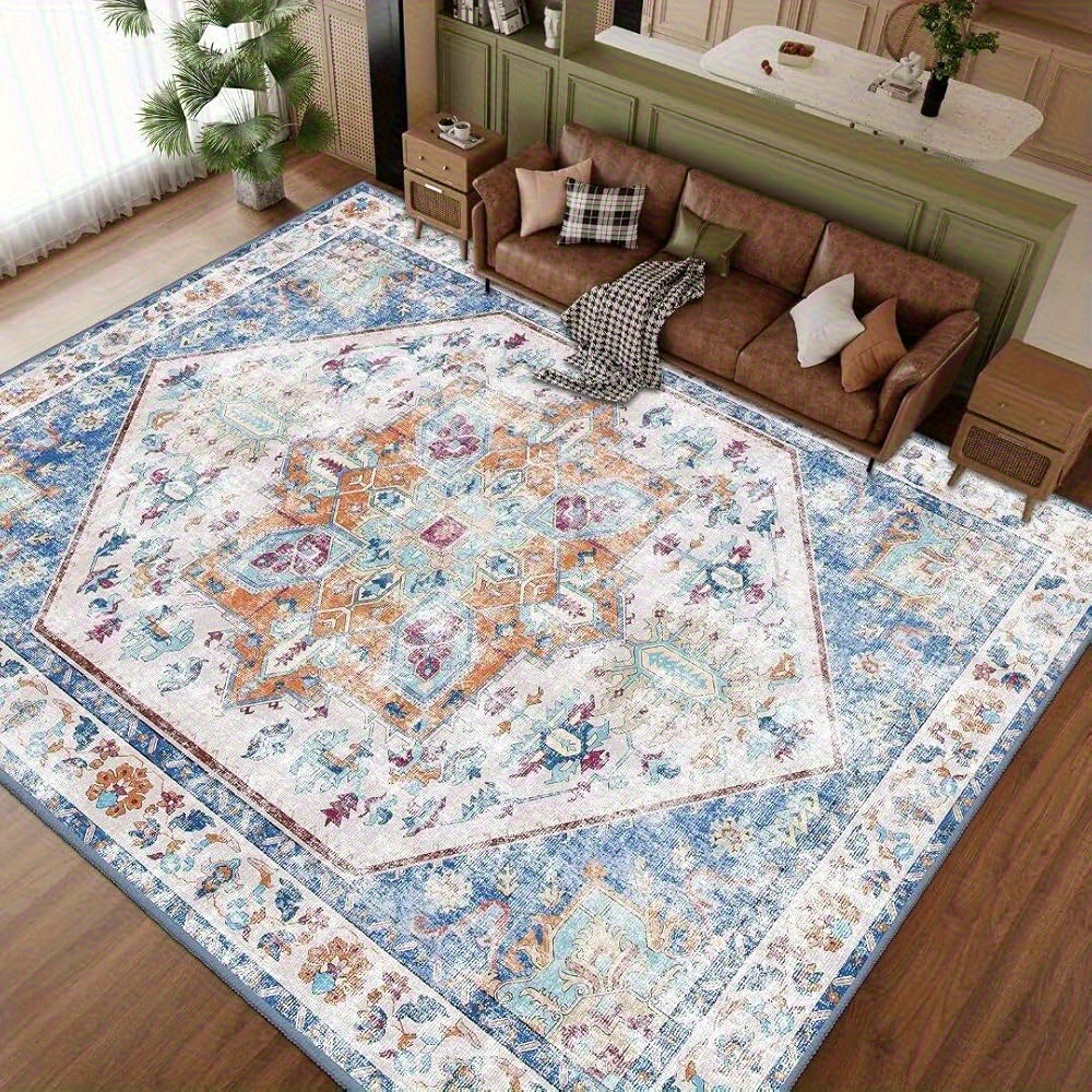 Vintage Persian Area Rug Machine Washable Non-Slip Non-Shedding Floral Indoor Carpet for Living Room Bedroom in Multiple Colors and Sizes