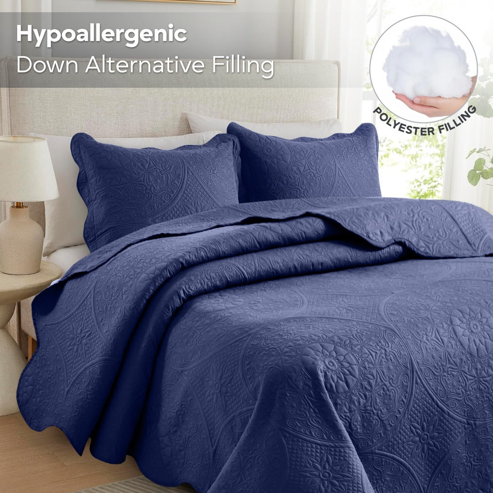 Quilted Bedspread Set 3 Piece ¨C Soft Floral Coverlet with Pillow Shams, Lightweight Breathable Quilt for Bedroom & Guest Room, All Season Bed Cover