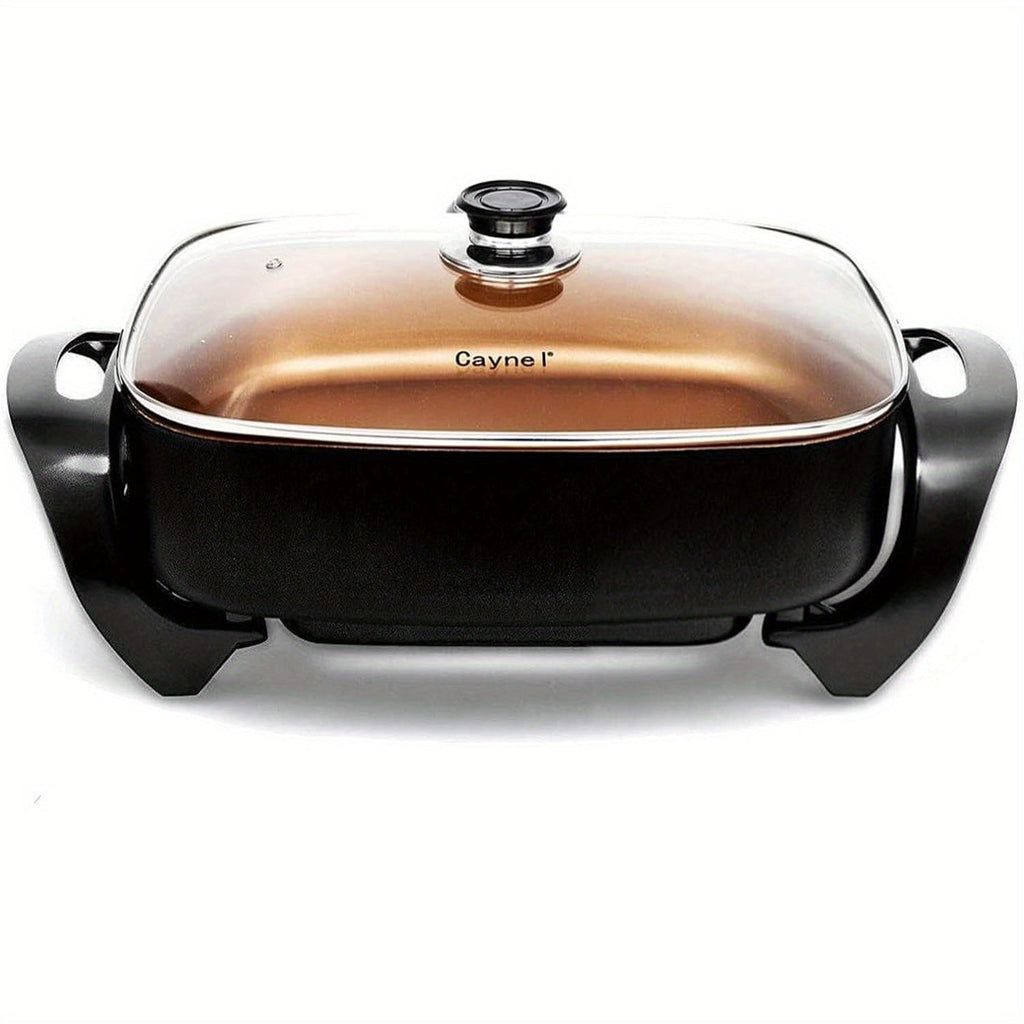 Jumbo Electric Skillet 8-Quart 16x12x3.15 Inch Deep Dish Copper Nonstick with Tempered Glass Vented Lid & Upgraded Thermostat ¨C Large Family Electric Frying Pan for Roasting Frying