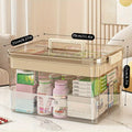Medicine Storage Box with Handle, Multi-Layer Transparent Plastic Pill Organizer Cabinet, Portable Home Medicine Chest for Bedroom Bathroom Office Desk, Spacious Drug & First Aid Supply Organizer